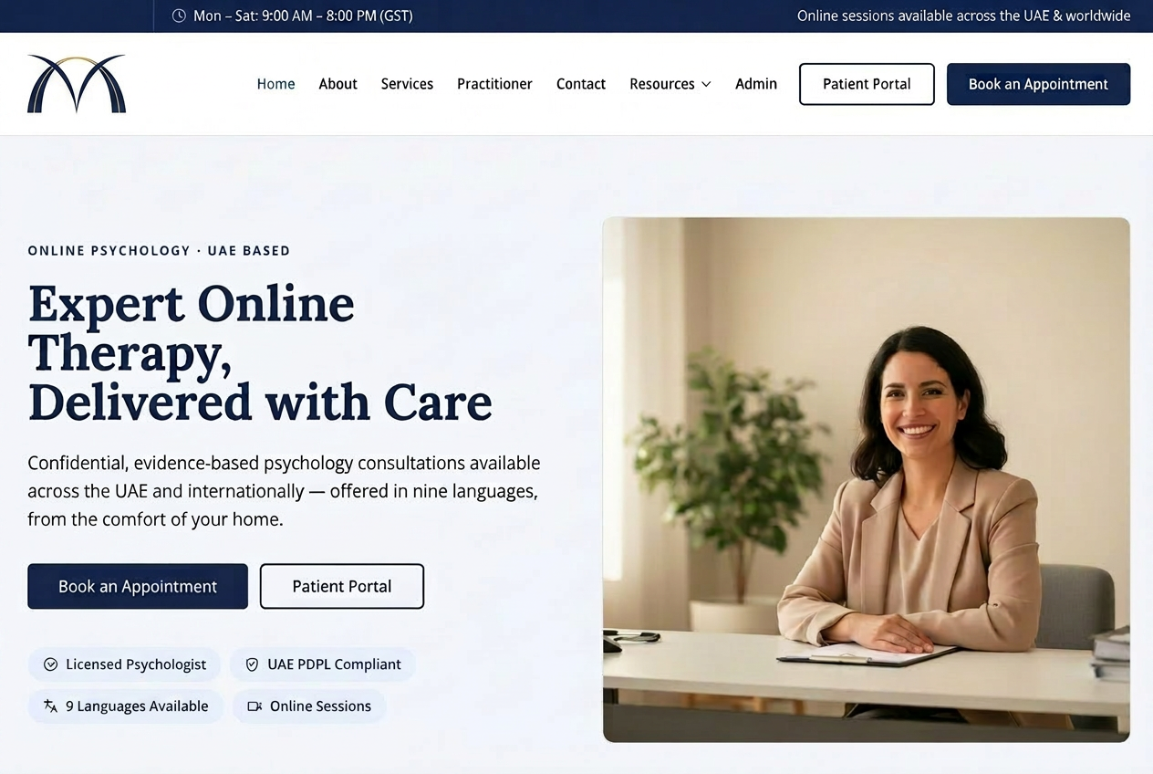Online Therapy Practice live website screenshot